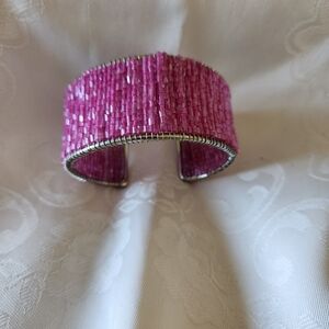 Beautiful Pink Beaded Cuff Bracelet!